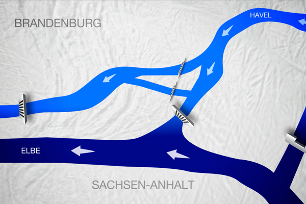 Animation zur Kappung des Hochwasserscheitels, Introbild Startseite