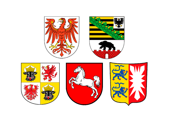 Landeswappen der Elb-Anrainer Brandenburg, Sachsen-Anhalt, Mecklenburg-Vorpommern, Niedersachsen und Schleswig-Holstein