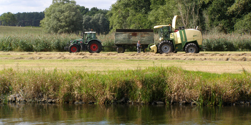 Bauer mit Traktor auf den fruchtbaren Böden im Poldergebiet.